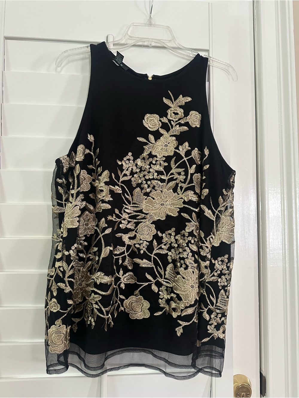 Alfani Black Camisole with Gold Floral Embroidery